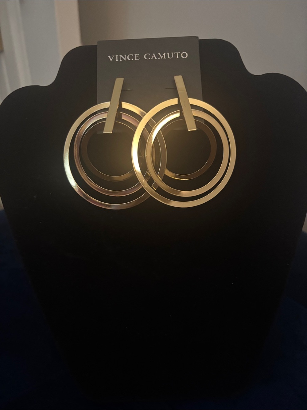 Vince Camuto Shiny Gold Concentric Hoop Drop Earrings